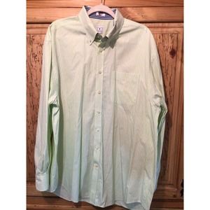 MEN'S PETER MILLAR Green And White Pinstripe Button Down Long Sleeve XL Cotton